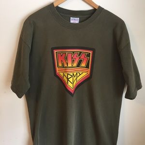 /SOLD/ KISS Rock Band Army Vintage Olive Green Tee